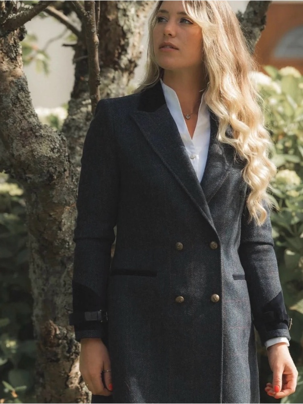 WELLIGOGS, KENSINGTON NAVY WOOL TRENCH COAT